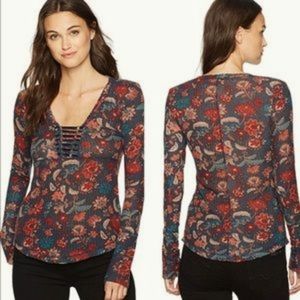 NWT WILLIAM RAST ADELINE INDIGO FLORAL TOP